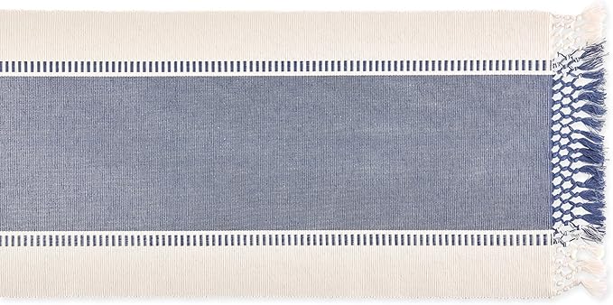 DII Dobby Stripe Woven Table Runner, 13x108 (13x113.5, Fringe Included) French Blue (Pack of 12)