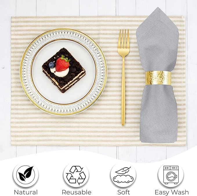 Ramanta Home Light Grey Cotton Dinner Napkins Set of 12, 18x18 Inch 100% Cotton Cloth Napkins, Reusable Fabric Table Napkins for Everyday Dining, Parties, Wedding, Spring & Easter Table Décor Washable