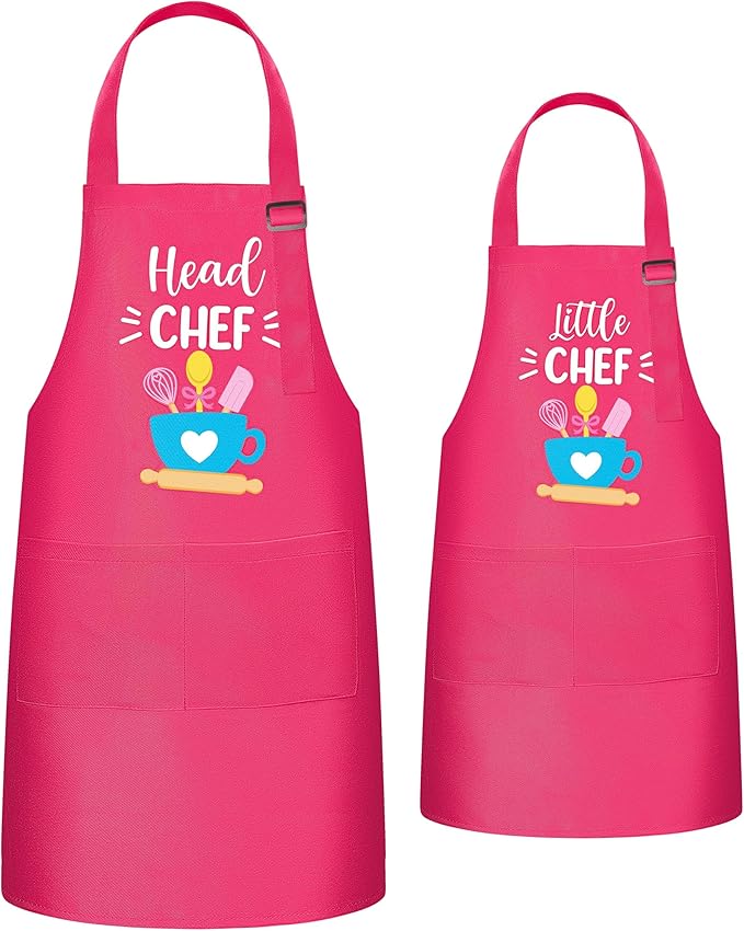 R HORSE 2Pcs Adults Kids Matching Apron Set Mommy and Me Adjustable Kitchen Apron with 2 Pockets Parent and Child Matching Gift for Mother's Day Women Daughter Cooking Baking Painting Training