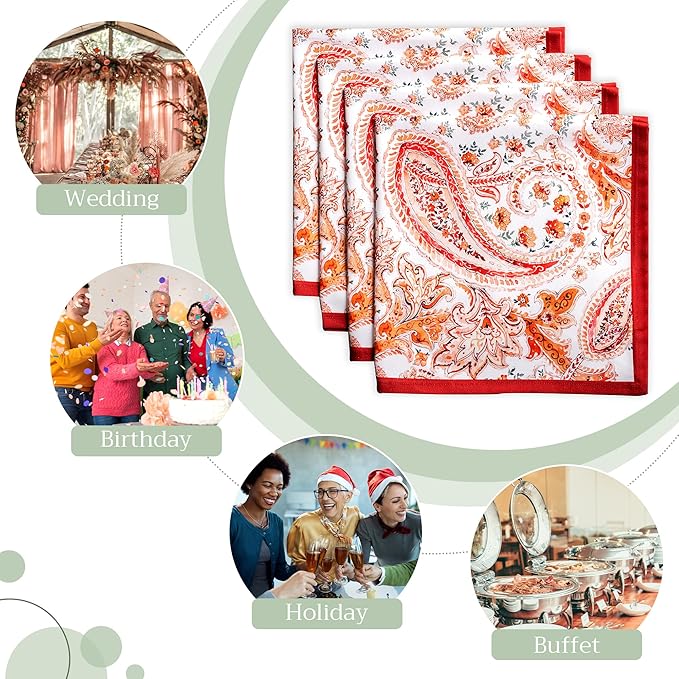 Maison d' Hermine Cloth Napkins Set of 4 100% Cotton for Thanksgiving Christmas Decorations Everyday Reusable Square Fall Napkins Cloth Washable Dinner Party (Orient, 20"x20")