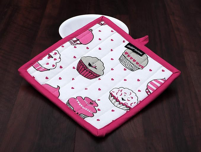 AMOUR INFINI Pot Holders and Oven Mitt Heat Resistant Non Slip Reusable Set of 1 Oven Mitt and 1 Pot Holder Oven Gloves Pot Holder for Cooking