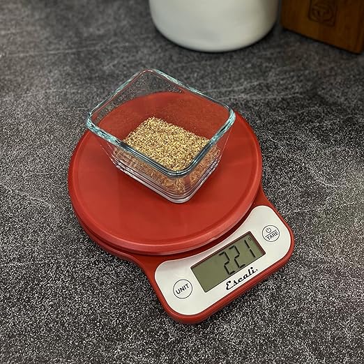 Escali Telero Digital Food Scale, High Precision Kitchen Scale for Cooking, Baking, Portion Control, Meal Prep, Weigh in Grams and Ounces, 11 lb Capacity, Red (T136)