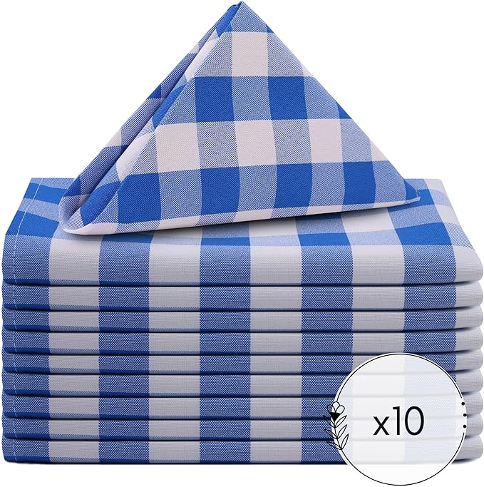 Your Chair Covers Cloth Polyester Napkins, 20 x 20 Inch, Washable Dinner Fabric Linen Napkins with Hemmed Edges for Restaurant, Wedding and Holiday Pack of 10 (Checkered Royal Blue)