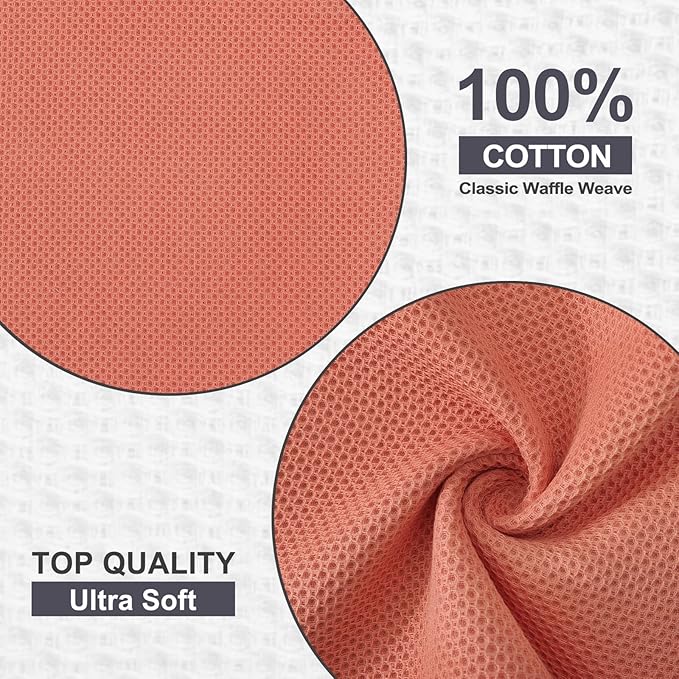 Kitinjoy 100% Cotton Kitchen Dish Cloths (12 X 12 Inches, Coral), 6 Pack Waffle Weave Ultra Soft Absorbent Dish Towels for Drying Dishes Quick Drying Kitchen Towels Dish Rags