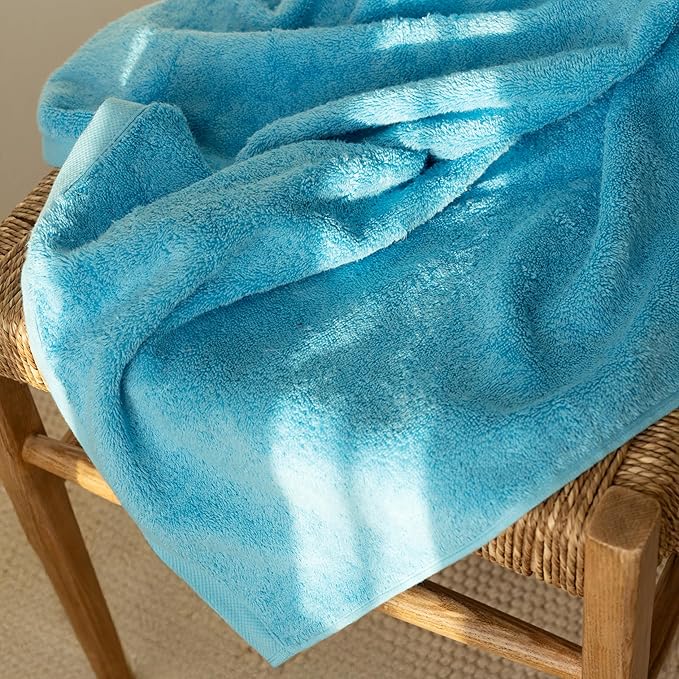 SALBAKOS 100% Turkish Cotton Bath Towel Set of 4 27x54 inch | Heirloom Quality | Hotel & Spa Collection | Ultra Soft, Super Absorbent, Long Lasting Bath Towels | Made in Turkey (Aqua, 4 Bath Towels)
