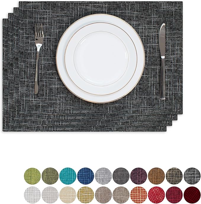 Kevin Textile Halloween Table Mats Set of 4 Heat Resistant Washable Placemats for Parties Buffet Dinner, 13 x 19 inches, Black