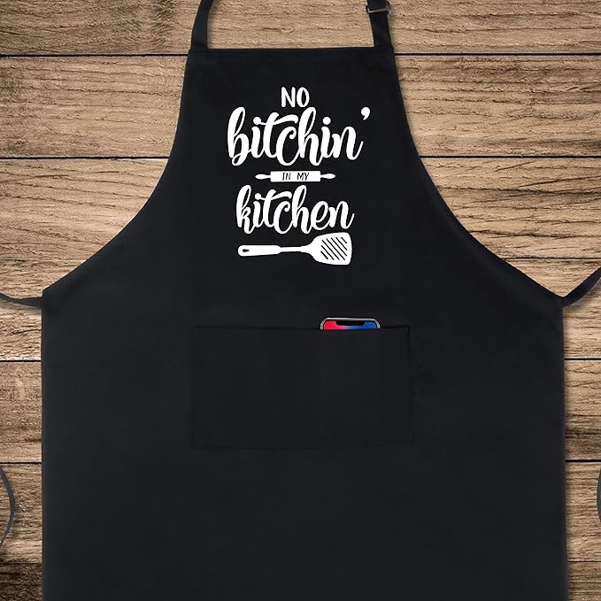 Xornis 100% Cotton Funny Apron with 2 Pockets for Men Women BBQ Grilling Adjustable Bib Black Aprons Gifts Cooking Kitchen