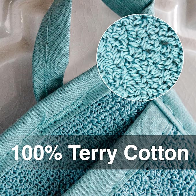 RITZ Terry Pocket Mitt & Hot Pad: Unparalleled Heat Resistant, Durable 100% Cotton – Ergonomically Designed for Optimal Grip – Easy-Care Machine Washable – 4-Pack, Dew