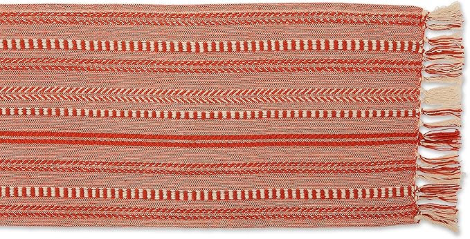 DII Farmhouse Braided Stripe Table Runner Collection, 15x108 (15x113, Fringe Included), Vintage Red