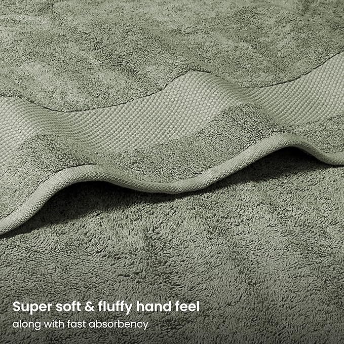 BIOWEAVES 100% Organic Cotton 700 GSM Plush Luxury Bath Towels for Bathroom 30" x 58" GOTS Certified - Sage, Pack of 2
