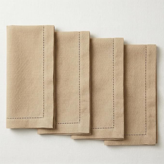 Palisa Beige Cotton Napkins Set of 4 | Premium Hemstitch Detailing Cloth Dinner Napkins 18x18 Inch | Soft Washable & Reusable Table Napkins for Everyday Use Weddings Parties Restaurants & Hotels