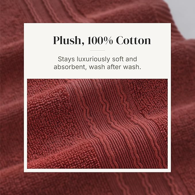 Modern Threads Floral Trail 6-Piece 100% Cotton Towel Set – Reversible Yarn Dyed Jacquard – Includes 2 Bath Towels, 2 Hand Towels, 2 Washcloths – Absorbent, Quick Dry, Soft & Durable – Rust Orange