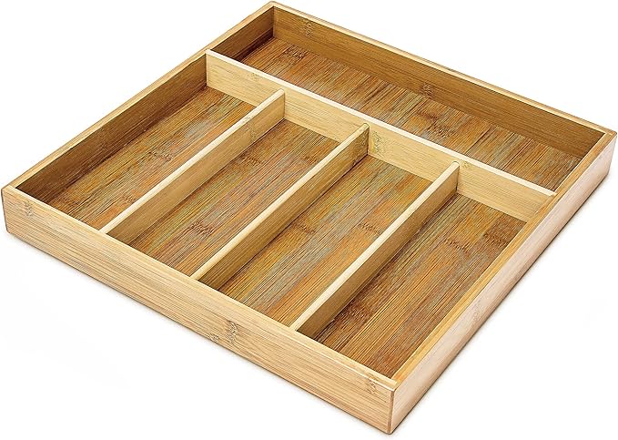 Relaxdays Bamboo Kitchen Drawer Insert Organiser 5 Separate Compartments, Wood, Brown