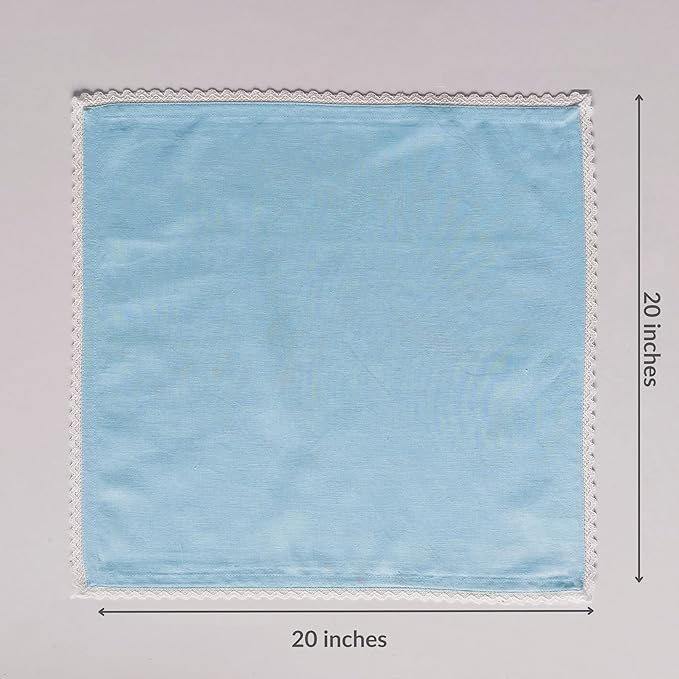 Fingercraft Dinner Cloth Napkin Cotton Linen Blend 12 Pack Mitered Corners with Elegant Lace for Everyday Use Napkins are Pre Shrunk and Good Absorbency Sky Blue, 20in x 20in (Set of 12) Easter Color