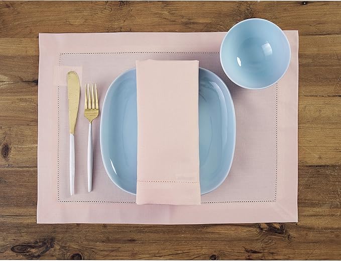 Solino Home Pink Napkins Set of 4 - Cotton Linen Hemstitch Dinner Napkins Cloth 20 x 20 Inch for Mothers Day, Spring, Summer - Handcrafted and Machine Washable