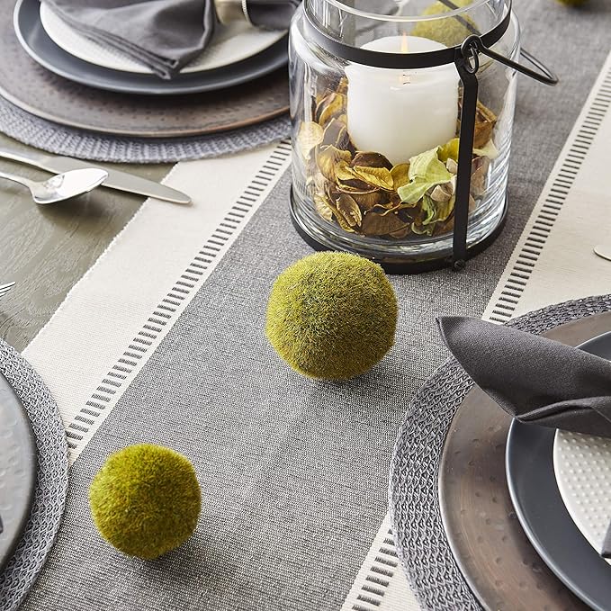 DII Dobby Stripe Woven Table Runner, 13x72 (13x77.5, Fringe Included), Mineral Gray