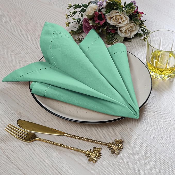 Cotton Cloth Napkins Set of 12, 18x18 Cotton Napkin Cloth Washable, Soft, Reusable Napkins for Wedding, Parties, Christmas, Thanksgiving, Everyday Use (Aqua) - ALPHA Living HOME