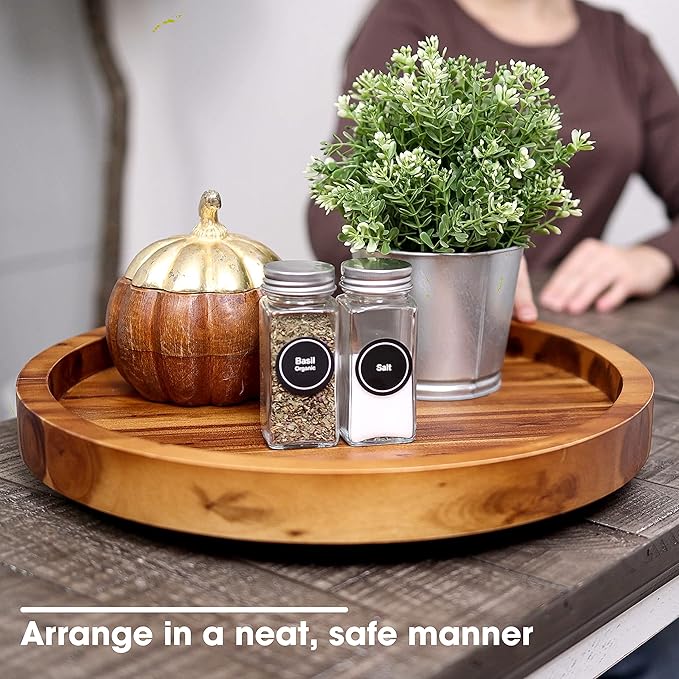 TIDTIA 13" Acacia Wood Lazy Susan Organizer for Cabinet - Round Lazy Susans Turntable for Countertop - Wooden Kitchen Rotating Storage Food Bin Container for Centerpiece Table, Spices, Pantry