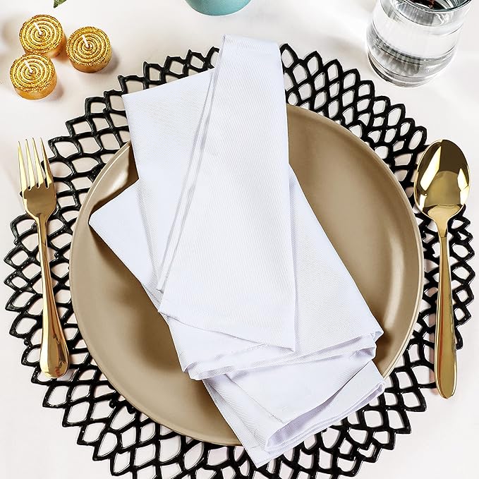 Utopia Kitchen White Cloth Napkins [12 Pack, 20x20 Inch] Absorbent Cotton Blend Washable and Reusable for Dinner, Restaurant, Lunch, Wedding and Hotel