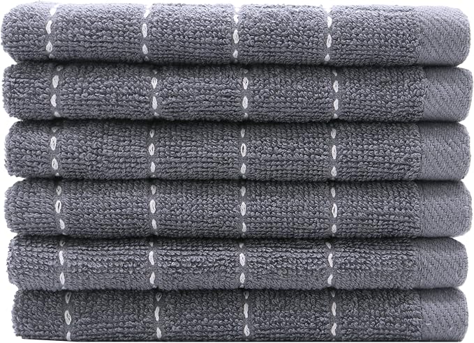 Natural Cotton Dish Cloths Waffle Weave Kitchen Towels,Ultra Absorbent Quick Drying Dish Towels, Soft Comfort Cleaning Cloth Washcloths, Set of 6 (Grey, 12 x 12 Inches)