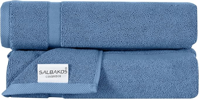 SALBAKOS 100% Turkish Cotton Bath Mat Set 2-Piece - 20x34 inch, Hotel & Spa Collection, Soft, Absorbent, Long Lasting, Durable Bathroom Rugs | Made in Turkey (Blue, 2 Bath Mats)