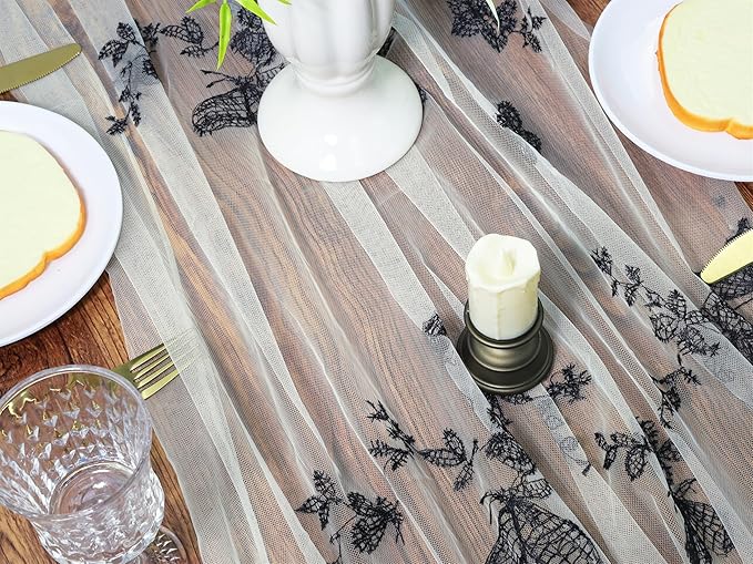 YATOJUZI Embroidery Butterfly Table Runner Tulle Wabi-sabi Decor Seasonal Decorations Dining Table Runners for Home Kitchen Funeral