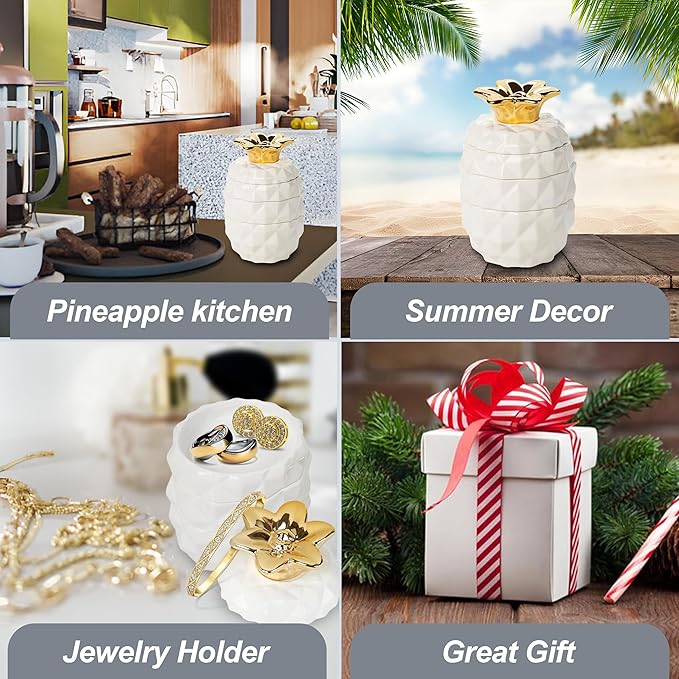 Set of 4 Decorative Pineapple Shaped Stackable Ceramic Kitchen Measuring Cups in 4 Assorted Sizes