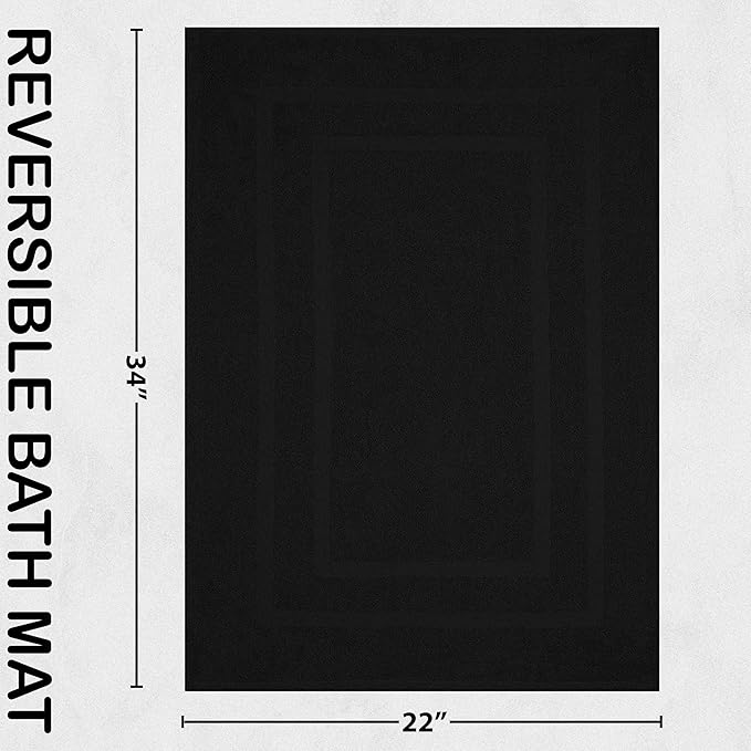 GOLD TEXTILES Premium Black Bath Mat - 2 Pack 22x34 Inches - Not a Bathroom Rug - 100% Ring Spun Cotton - Highly Absorbent & Non Slip Shower Bathroom Floor Mat Towel - Machine Washable