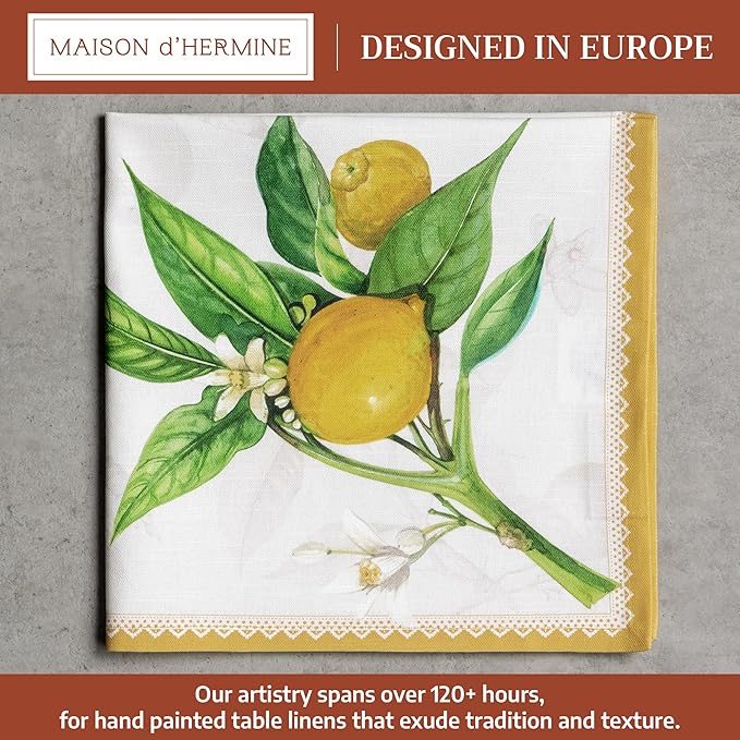 Maison d' Hermine Cloth Napkins Set of 4 100% Cotton Everyday Reusable Square Napkins Cloth Washable Dinner Party Wedding Restaurant Gifts for Mothers Day Spring/Summer (Limoncello, 20" x 20")