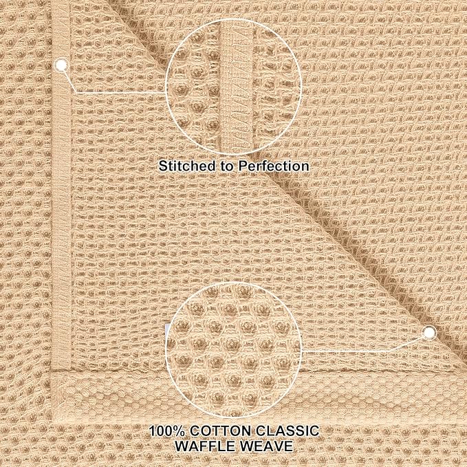 Homaxy 100% Cotton Kitchen Towels and Dishcloths Set, 12 x 12 Inches and 13 x 28 Inches, Set of 12 Bulk Kitchen Towels Set, Ultra Soft Absorbent Dish Cloths for Washing Dishes, Apricot
