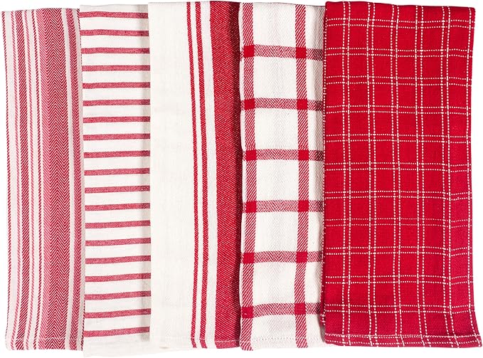 KAF Home Assorted Flat Kitchen Towels - Set of 10, 18 x 28 Inch (Red)