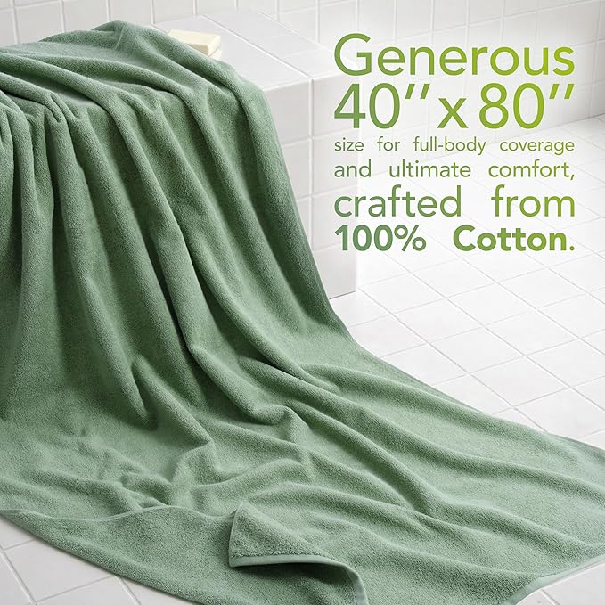 American Soft Linen 100% Cotton 600 GSM Turkish 40x80 Oversized Bath Towel Sheet, Extra Large Adult Towels for Bathroom, Sage Green