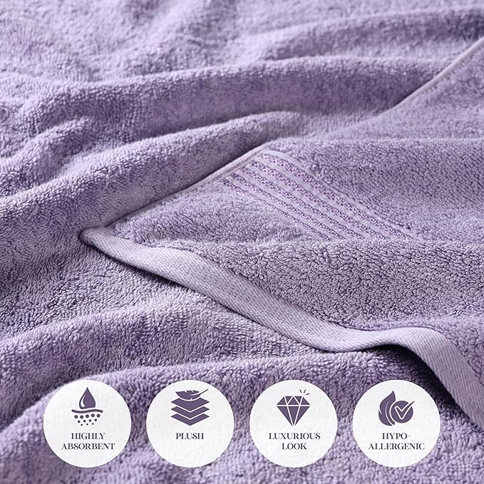 Superior Egyptian Cotton 6-Piece Towel Set, Bathroom Essentials, Towels For Bathroom, Apartment, Airbnb, Guest Bath, Face, Hand, Bath Towels, Washcloths, Absorbent, Fast Drying, Royal Purple