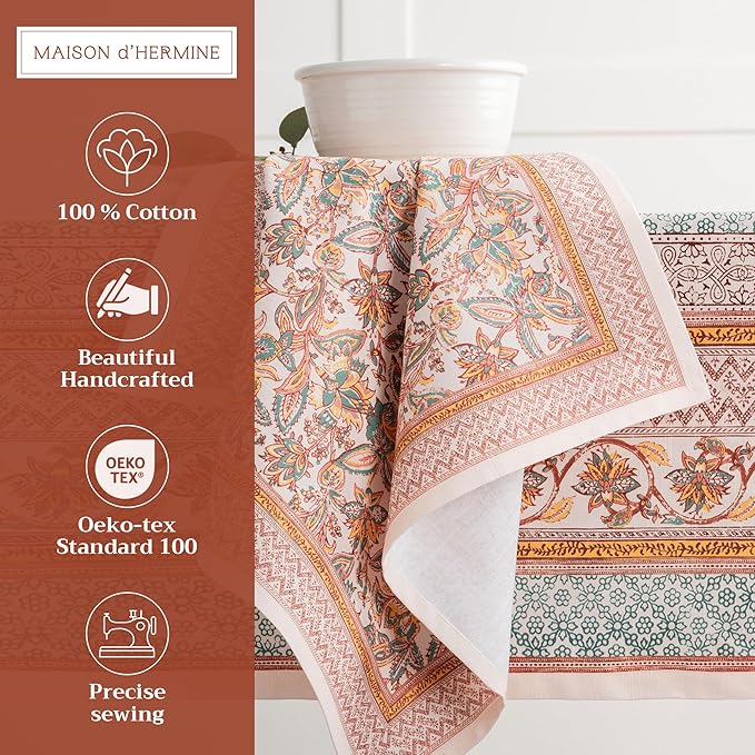 Maison d' Hermine Cloth Napkins Set of 4 100% Cotton for Thanksgiving Christmas Decorations Everyday Reusable Square Fall Napkins Cloth Washable Dinner Party (Nila, 20"x20")