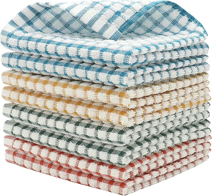 Cotton Cleaning Rags Terry Dish Cloths for Washing Dishes, Set of 8 Dish Rags for Cleaning, Light and Soft Dish Towels for Kitchen Drying Dishes, 11.8 Inch x 11.8 Inch (Mix Color)