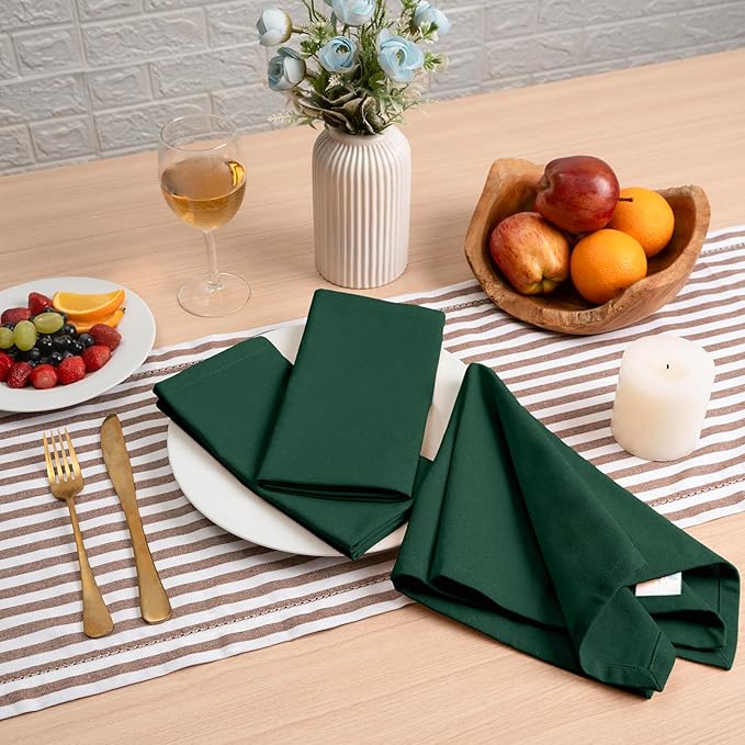 Blue Needles Solid Cloth Napkins Set of 6 Forest Green 100% Cotton Dinner Napkins 18x18 inches - Soft, Reusable, Absorbent & Washable, Ideal for Spring Summer Easter Events Parties & Everyday Use