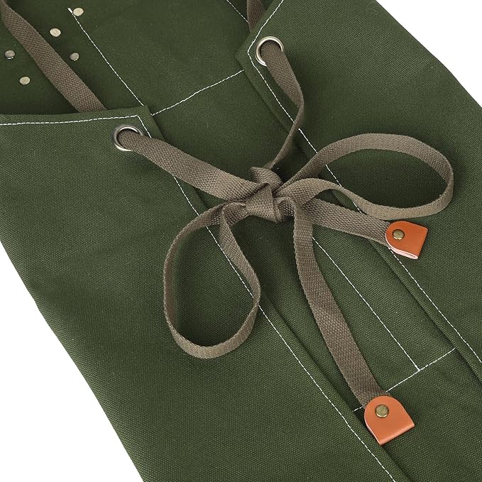 AFUN Chef Aprons for Men Women with Oversized Pockets, 16-Ounce Cotton Canvas Cross Back Heavy Duty Work Apron (Army Green)