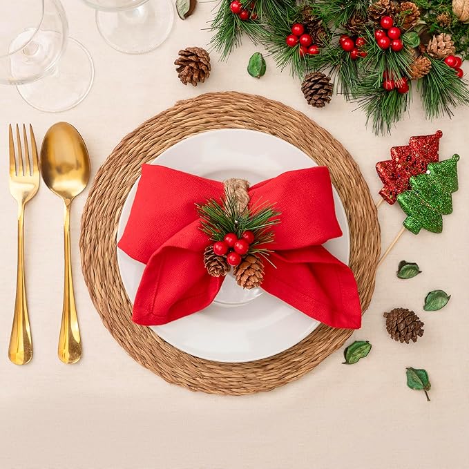Blue Needles Solid Cloth Napkins Set of 12 Red 100% Cotton Dinner Napkins 18x18 inches - Soft, Reusable, Absorbent & Washable Linen, Ideal for Spring Summer Easter Events Parties & Everyday Use