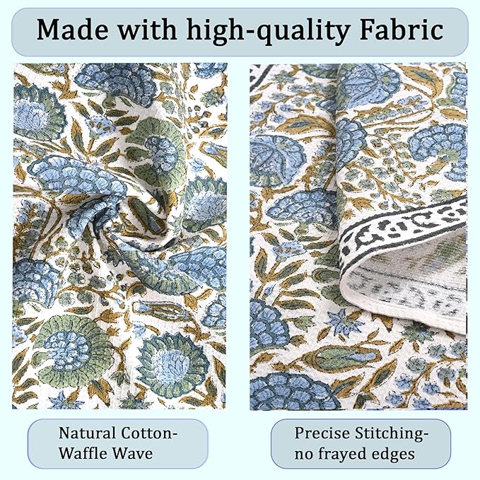 Ridhi Asparagus Green Hand Block Print Waffle Kitchen Towel Set of 3-16 x28 Ultra Absorbent Quick Dry 100% Cotton Waffle Dish Towels Lightweight Reusable Sustainable Tea Towels for Cleaning and Drying