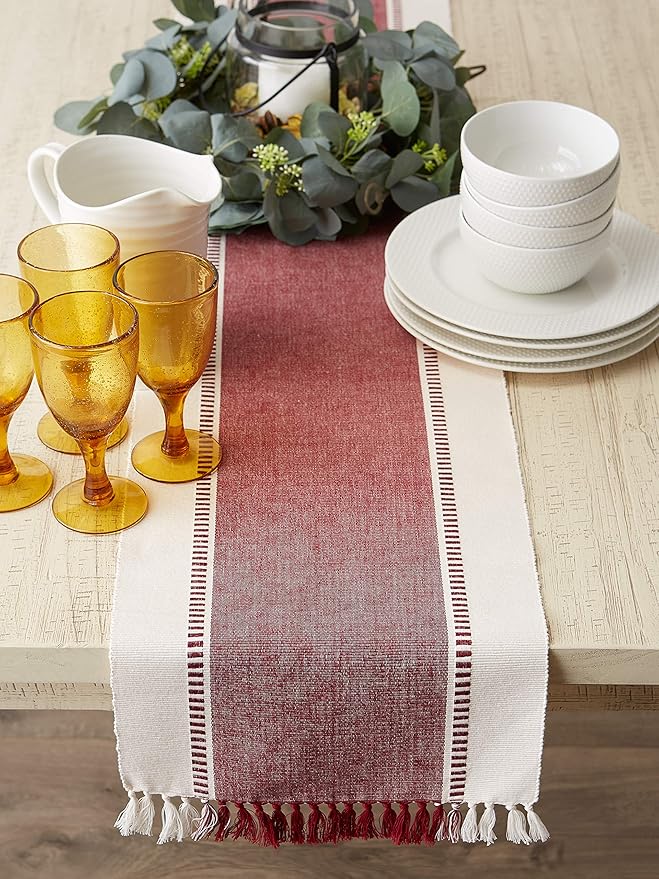 DII Dobby Stripe Woven Table Runner, 13x72-inch, Redwood