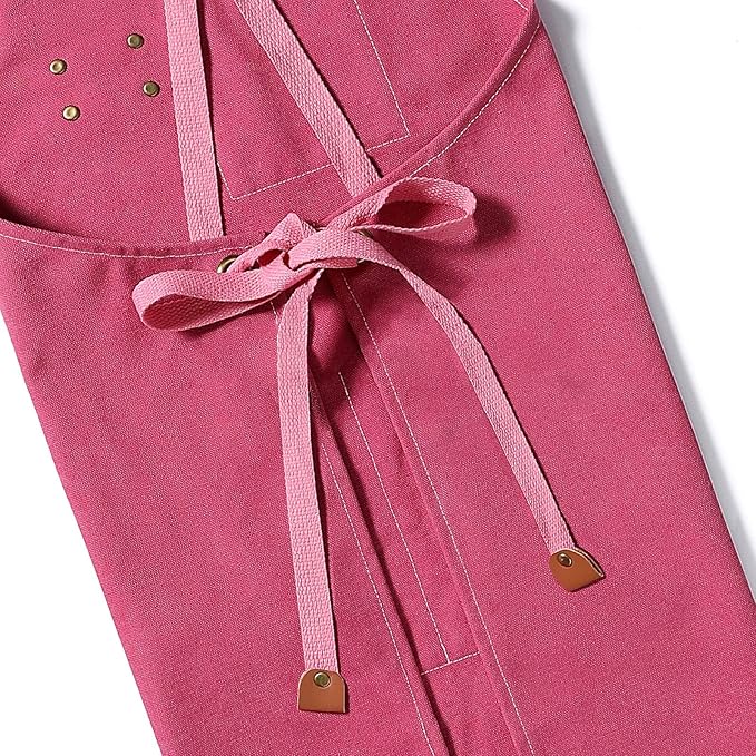 AFUN Chef Aprons for Men Women with Oversized Pockets, 16-Ounce Cotton Canvas Cross Back Heavy Duty Work Apron (Pink)