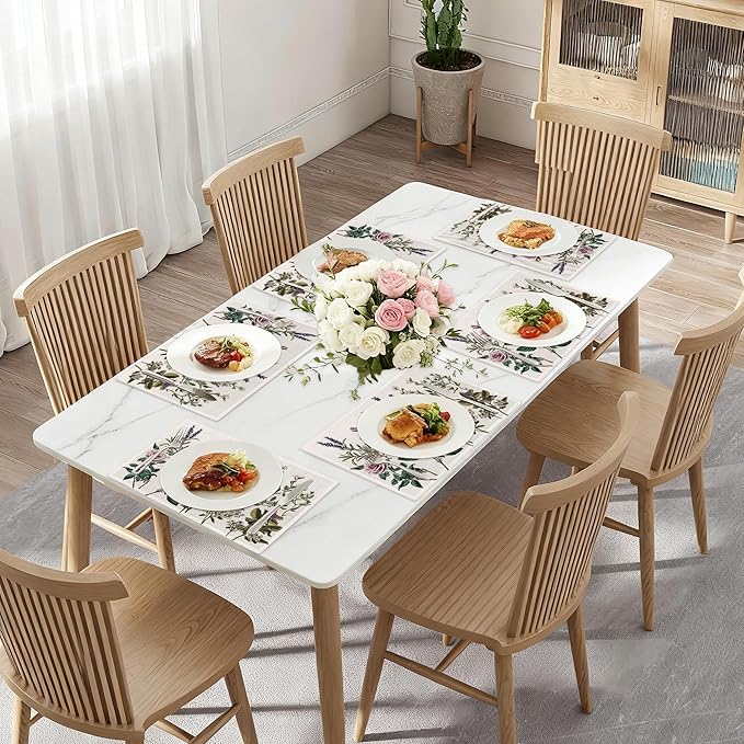 Vintage Flower Placemats Set of 6,Herb Plants Dinner Table Mats Non-Slip Washable Mats for Kitchen Dinner Party Tablemat 12x18Inch