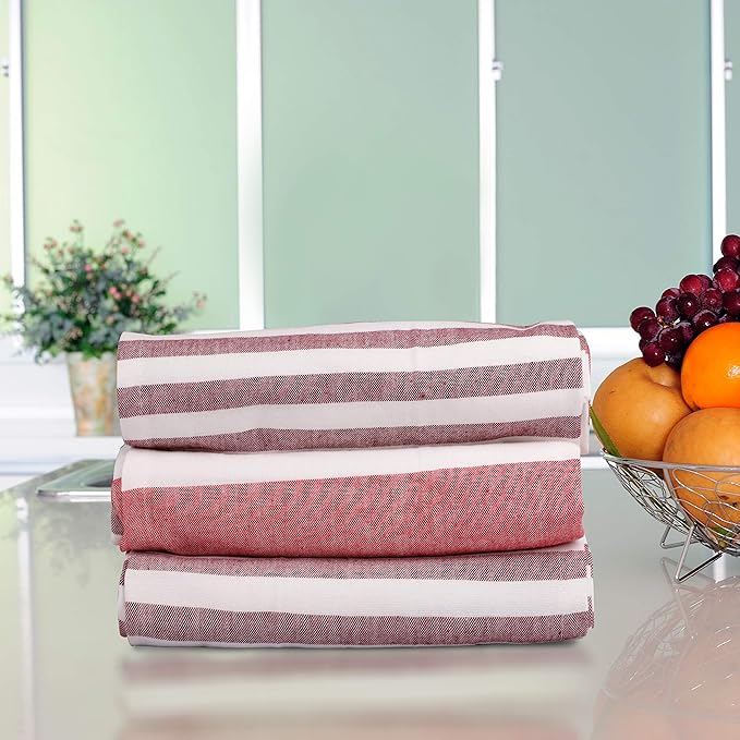 Urban Villa Christmas Dinner Napkins Horizontal Stripes Cloth Napkins Set of 12 Garnet/Red Color Dinner Napkins 20x20 Inches 100% Cotton Over Sized Cloth Napkins with Mitered Corners DinnerNapkins