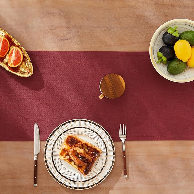 ZeeMart Rustic Cotton Linen Table Runner, 13x72 Inches Burgundy, Farmhouse Style Red Table Runners 72 Inches Long, Washable Kitchen Dining Table Decoration for Home Party Decor