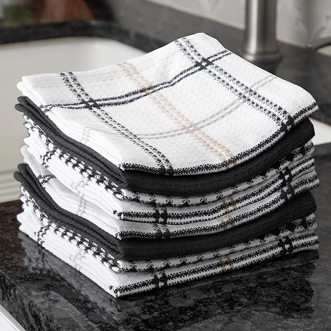 T-Fal Premium Waffle Dish Cloths (8-Pack), 12"x13" Highly Absorbent, Super Soft Long Lasting 100% Cotton Flat Waffle Dish Towel for Washing Dishes, Neutral