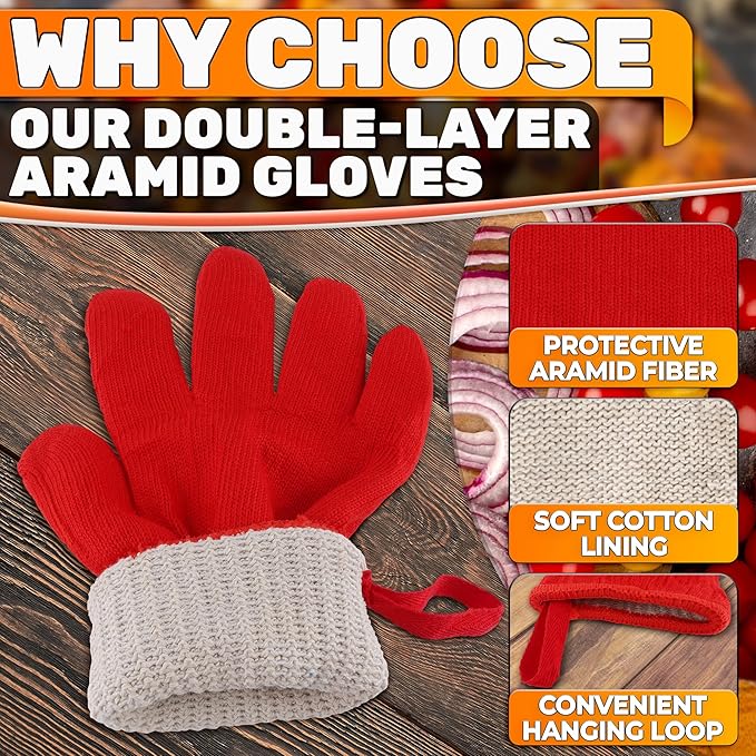 Heat Resistant Gloves for Cooking & Grilling – Aramid Oven Gloves with Fingers, Lightweight BBQ Gloves with Cotton Lining, Non-Slip, 9.45"x3.94" Kitchen Mitts for Baking & Frying, Great Gift for Chefs