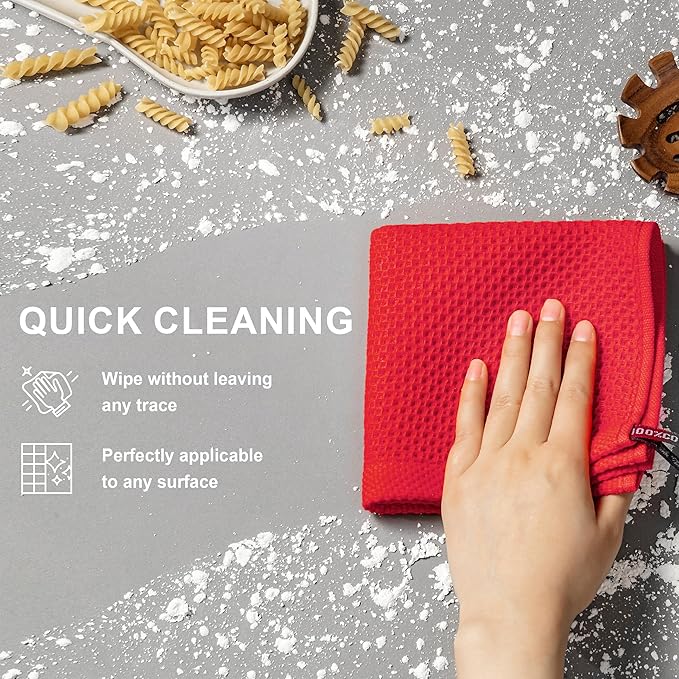 joybest Cotton Kitchen Dish Cloths, 8-Pack Waffle Weave Ultra Soft Absorbent Dish Towels Washcloths Quick Drying Dish Rags, 12x12 Inches, Red