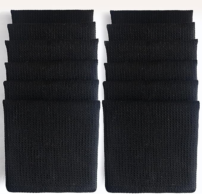 Black Cotton Cleaning Rags For Housekeeping - Trapos Paños De Limpieza Reutilizables - Kitchen Bar Shop Towel Dish Mop Wash Cloth For House Dust - Reusable Washable Absorbent - 13"x13" 12 Pack