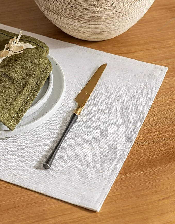 Rectangular Cloth Place Mats for Dining Tables Set of 12 Washable Water Repellent Non Slip Durable Linen Placemats Table Protective 12x18 Inch