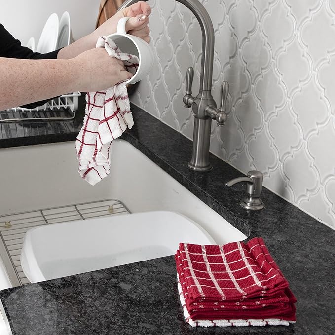 Ritz Premium 3-Pack Kitchen Towel & 6-Pack Dish Cloth Set - Highly Absorbent, Super Soft, Long-Lasting, 100% Cotton Terry Drying Cleaning Cloths, Paprika
